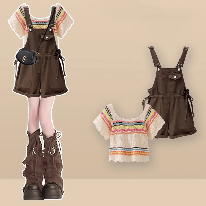 Summer Fashion Denim Shorts Matching Set Korean Elegant - Vusy Kawaii Shop