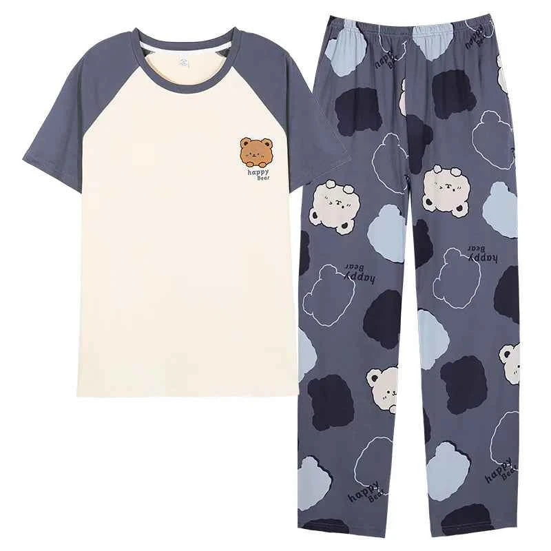 Summer Sleep Lounge Pajama Short-Sleeved Women's Pajama Set Cartoon Pyjamas Pure Cotton Couple Sleepwear Home Fashion