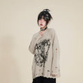 Pull déchiré kaki Printemps-Automne Style décontracté Fille de dessin animé