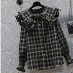 Retro Plaid Shirt Overall Pants 2-Piece Set - Vusy Kawaii Shop