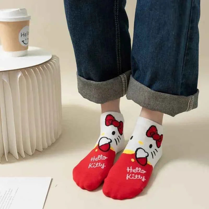 5pairs Kawaii Sanrio Hello Kitty Women Socks Cute Cartoon Christmas Socks Anime Cotton Korean Sweet Sock for Kids Girl