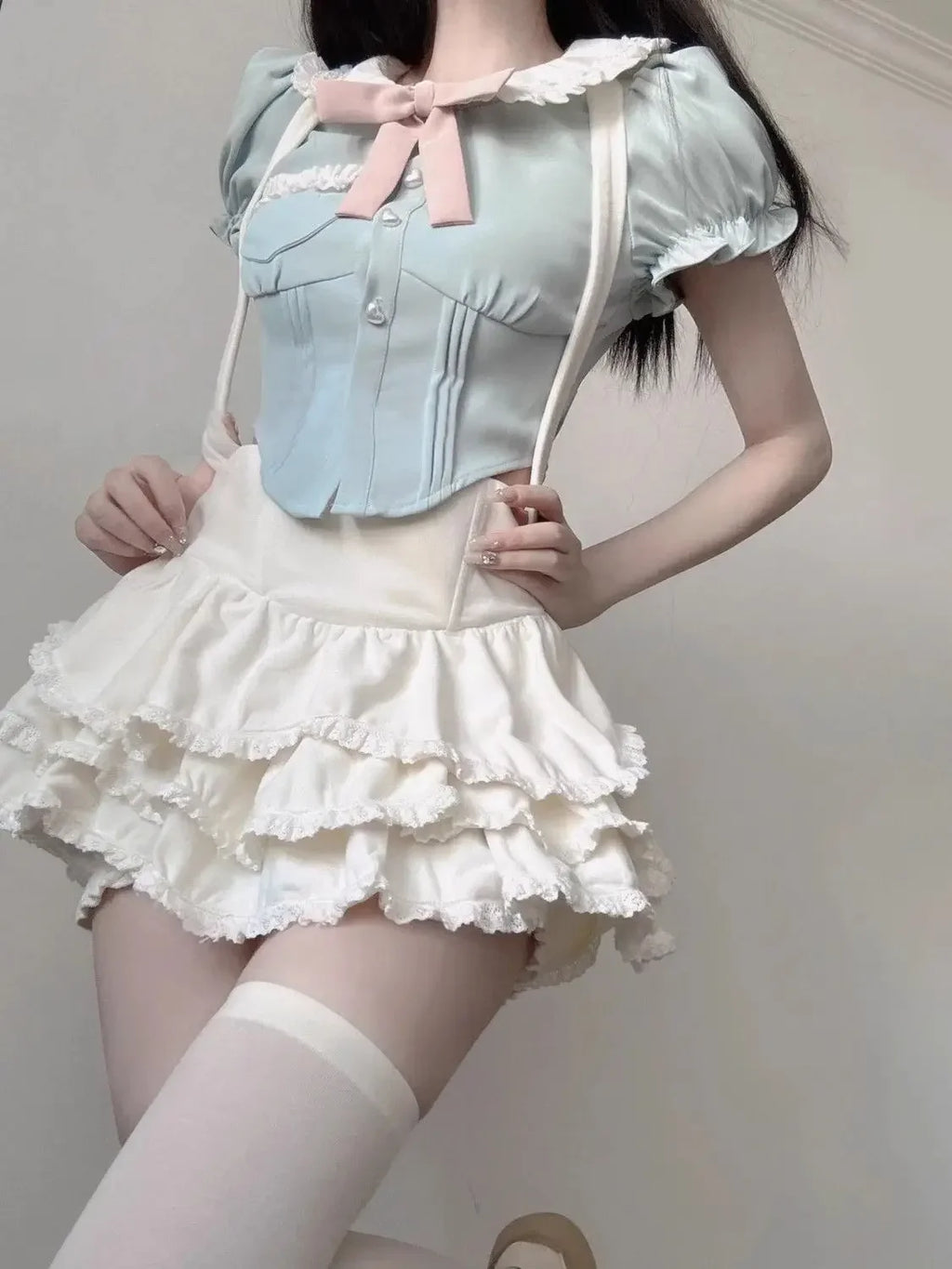 Kawaii Kawaii Clothing 2 Piece Sets Puff Mini Skirts Crop - Vusy Kawaii Shop