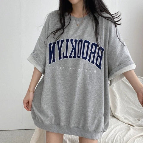 Letter Printed Oversized T-Shirts Short Sleeve Korean Women - Vusy Kawaii Shop
