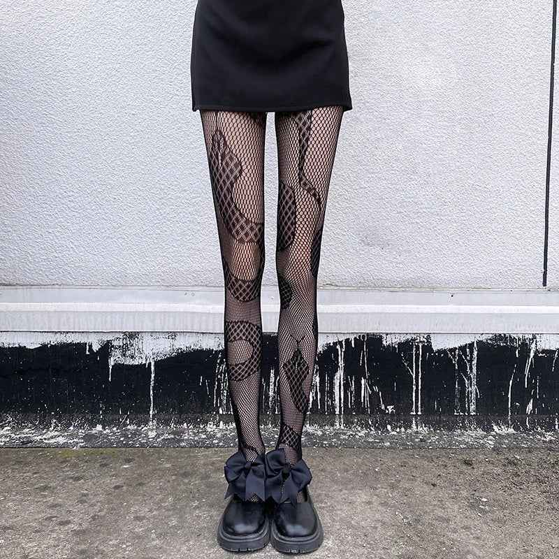 New Goth Lolita Cosplay JK Girls Tights Women Sexy Retro Gothic Kawaii Cross Print Club Stockings Nylon Socks Fishnet Pantyhose
