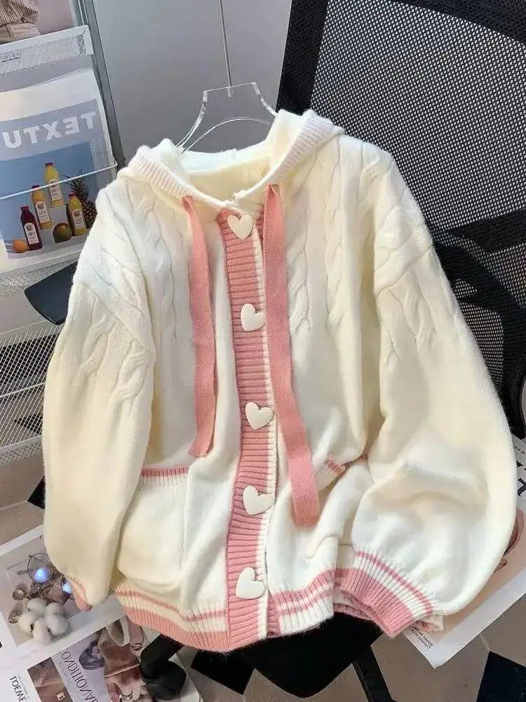 Cute Sweet Cardigan Sweaters Women White Knitted Coats Long - Vusy Kawaii Shop