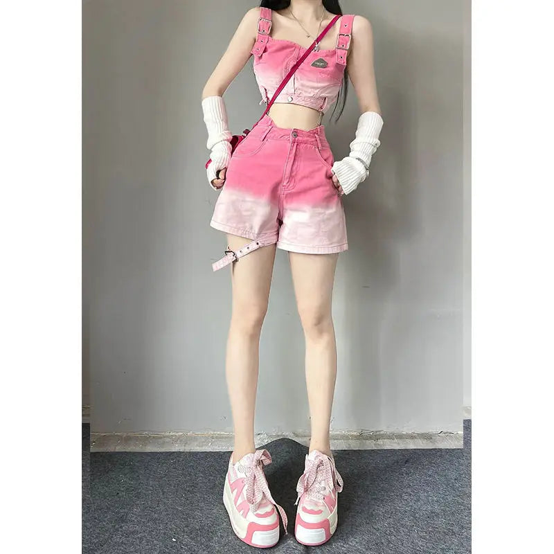 Sweet Fashion Suit Summer Gradient Pink-Harajuku Punk - Vusy Kawaii Shop