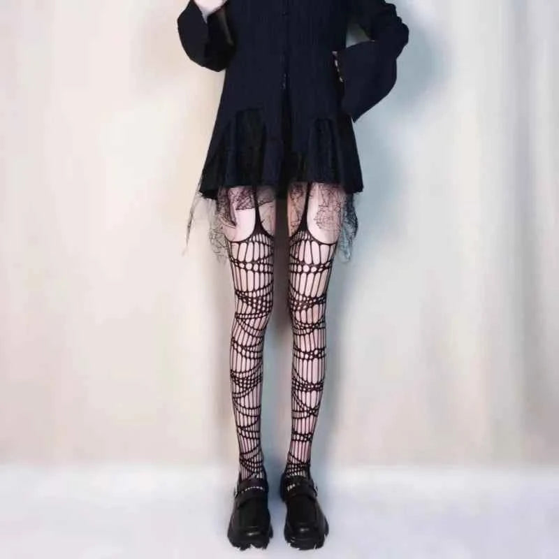 Gothic Bat Long Sexy Fishnet Stockings Women Harajuku Alternative Mesh Bat Tights Lingerie Skin Thigh High Garters Hosiery
