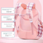 New Spine Protection Primary School Students Girls Checkered Backpack with Large Capacity Lightweight Waterproof Children's Bag
