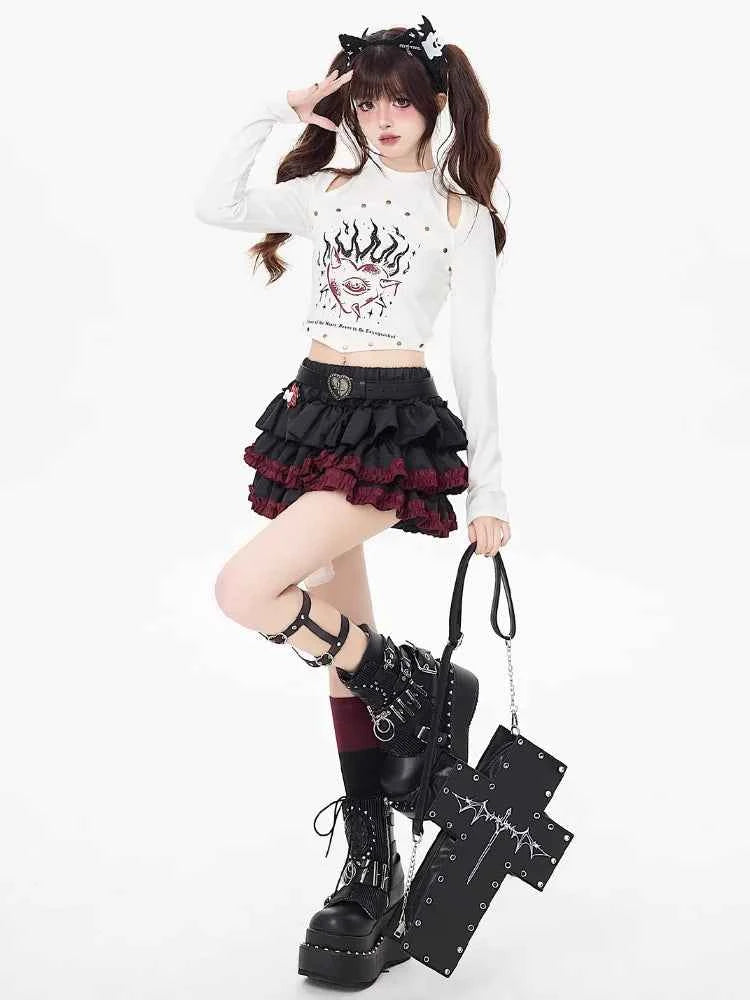 Mini Skirts Summer Women Black Gothic A-Line Pleated Skirt