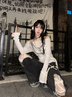 One Shoulder Slightly Translucent Sweet Hooded Long Sleeved - Vusy Kawaii Shop