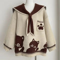 Preppy Style Grunge Kawaii Süße Katze Jacquard Pullover Damen