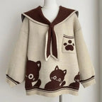 Preppy Style Grunge Kawaii Cute Cat Jacquard Sweaters Women - Vusy Kawaii Shop