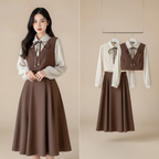 Sweet Japanese Style Doll Collar Long Sleeve Dress with Cape Two-Piece Set