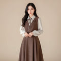 Sweet Japanese Style Doll Collar Long Sleeve Dress with Cape Two-Piece Set
