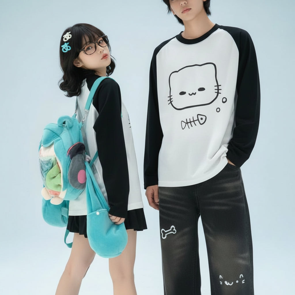 Women Clothing Cartoon Oversized T Shirts Long Sleeve O-neck - Vusy Kawaii Shop