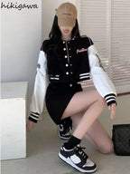 Fashion Two Piece Sets Outfits Letter Long Sleeve Crop Coat - Vusy Kawaii Shop