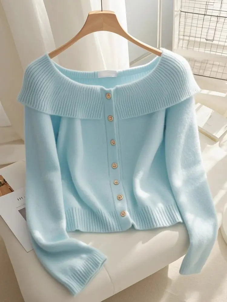 Autumn French Retro Knitted Sweaters High-End Blue Off - Vusy Kawaii Shop