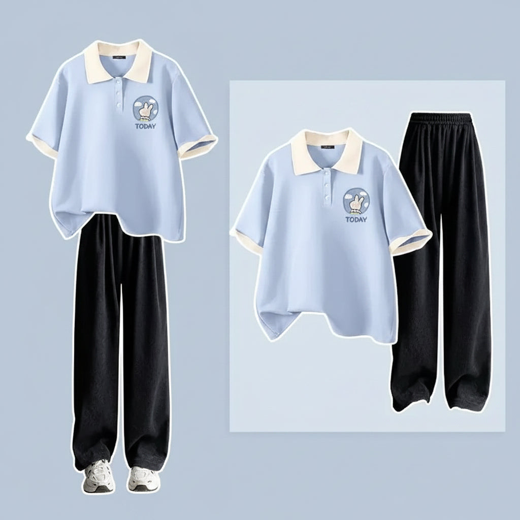Summer Loose 2 Piece Sets Outfits Cartoon Short Sleeved - Vusy Kawaii Shop