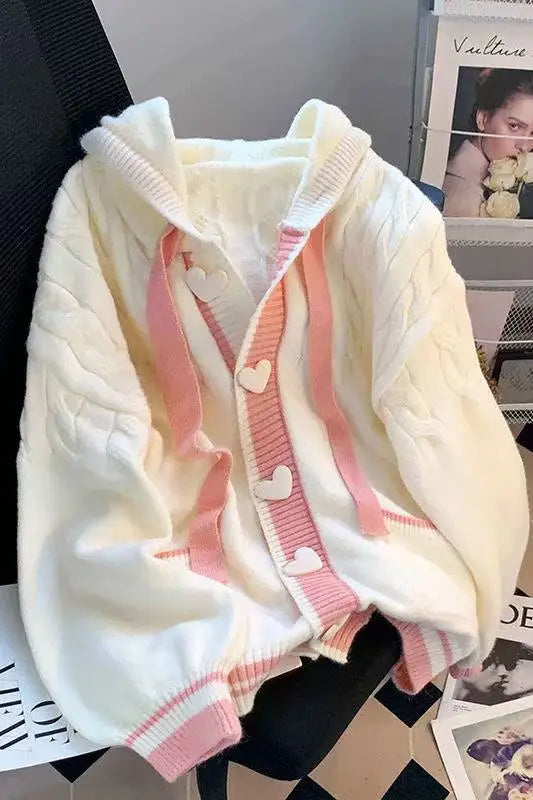 Cute Sweet Cardigan Sweaters Women White Knitted Coats Long - Vusy Kawaii Shop