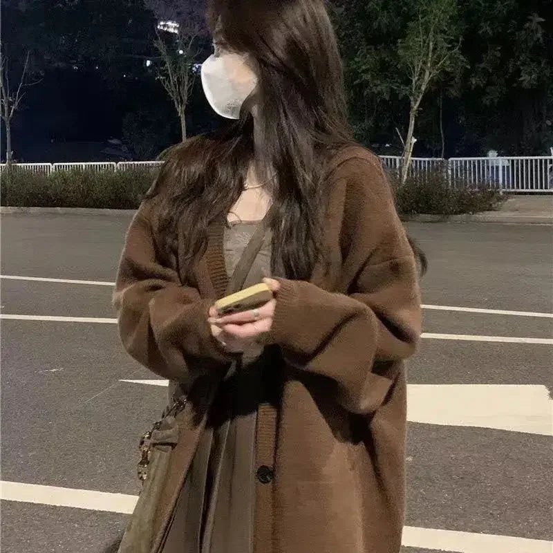 Women Suit Autumn V Neck Single Breasted Long Sleeve Knitted - Vusy Kawaii Shop