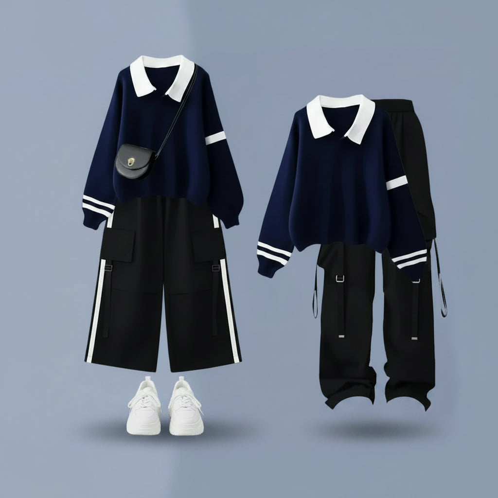 Spring Tracksuit Set Korean Elegant Fake Two-Piece Polo - Vusy Kawaii Shop