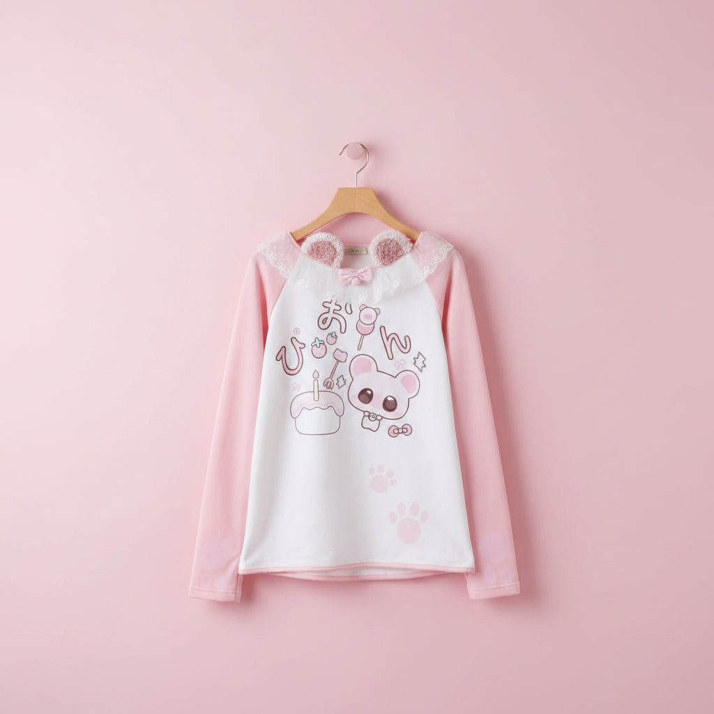 Kawaii Lace Off Shoulder Tops Women Sweet T-Shirt Slash Neck - Vusy Kawaii Shop