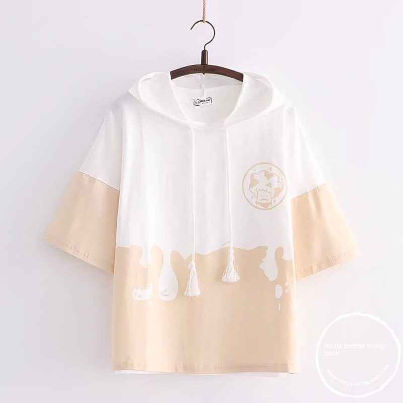 Women's Japanese-Style Simple Cute Embroidered Short-Sleeve