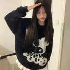 Sanrios Kuromi Women's Sweater Soft Female Autumn Winter Furry Pullover Sweaters Sweet Y2K Girl Korean Versatile Knitted Tops
