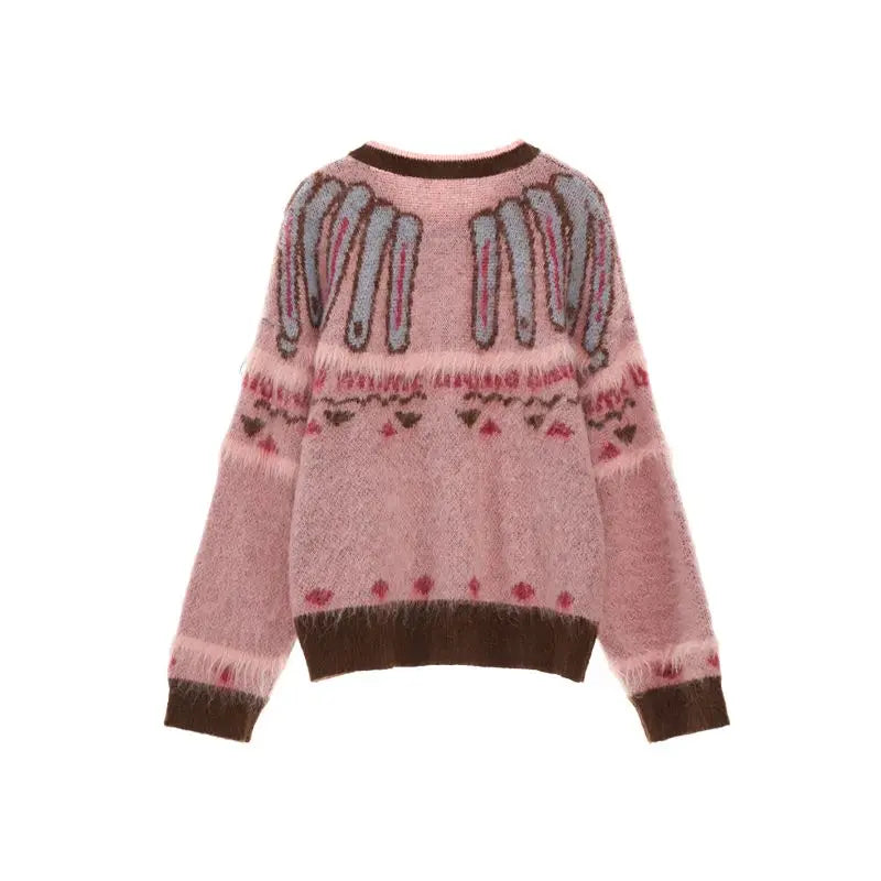 Pink Fel Island Jacquard Sweater Women Clothing - Vusy Kawaii Shop