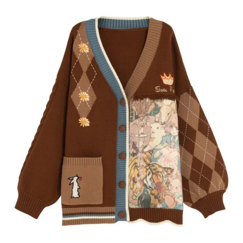 Atmosphere Feeling Vintage Sen Series Lazy Knitted V Neck - Vusy Kawaii Shop