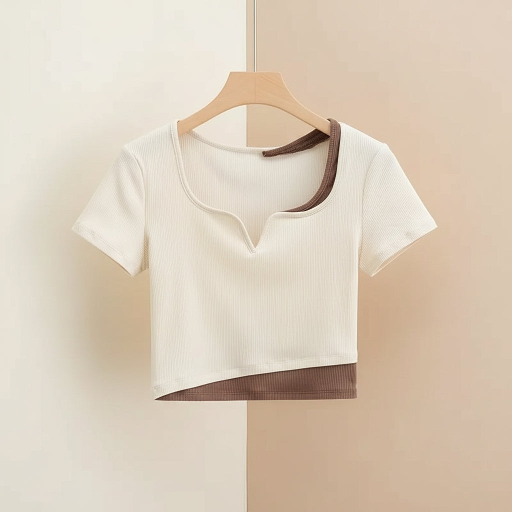 Summer Short Sleeve Top Junction Design Sensibility Slimming - Vusy Kawaii Shop