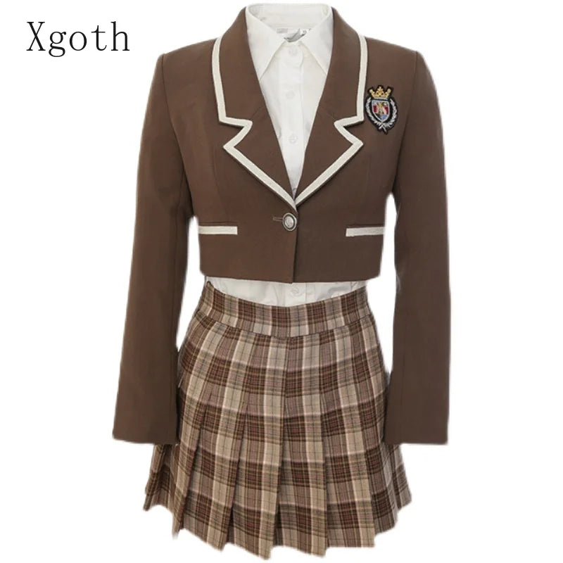 Women Sets Notched Single Button Short Blazer White Shirt - Vusy Kawaii Shop