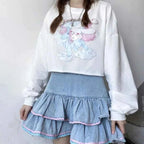 Japanese Sweet Ruched A-Line Cake Skirts High Waist Vintage