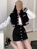 Fashion Two Piece Sets Outfits Letter Long Sleeve Crop Coat