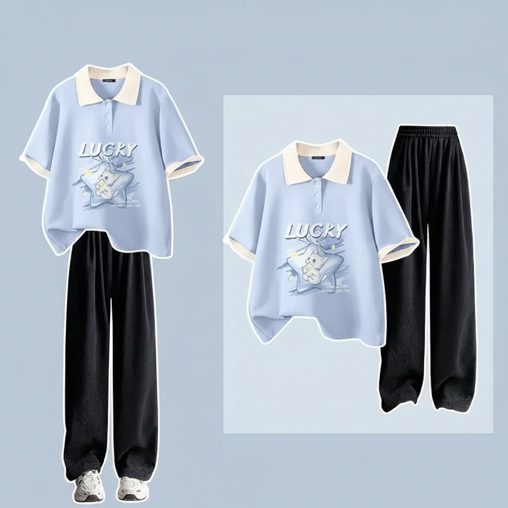 Summer Loose 2 Piece Sets Outfits Cartoon Short Sleeved - Vusy Kawaii Shop