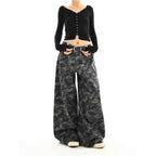 Women camouflage Jeans Sense design Vintage High Waisted Straight Denim Trouser Y2K American Streetwear Wide Leg Denim Pants ﻿