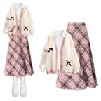 Autumn-Winter College Outfit Bow Cardigan, Shirt Plaid Set - Vusy Kawaii Shop