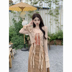 Spring-Summer Dress Matching Set Korean Elegant Vintage Long - Vusy Kawaii Shop