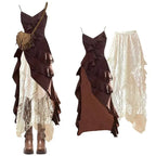 Autumn Set Women, Split Vintage Halter Dress with Lace - Vusy Kawaii Shop