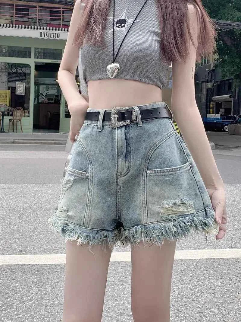 Summer High Waisted A-Line Hot Pants American Retro Hole
