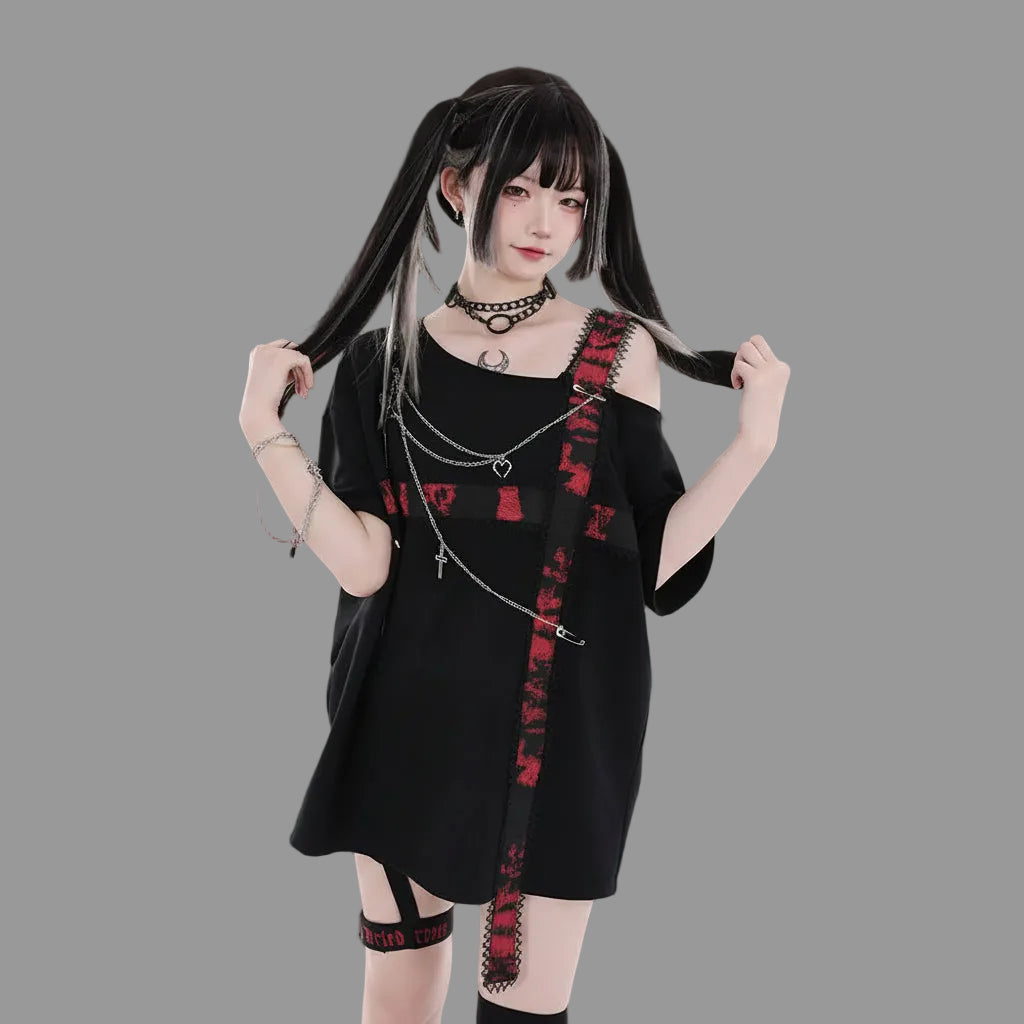Harajuku T-Shirts Women Cross Chain Top Tee Loose Off - Vusy Kawaii Shop