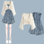 Summer Vintage Denim Skirt Matching Set Korean Elegant - Vusy Kawaii Shop