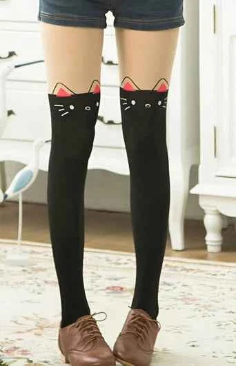 Spring autumn warm children Baby Kids tights printing Cartoon Animal Bear pantyhose cat kawaii Knee tattoo Student girl stocking