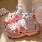 Kawaii Sanrioed Hello Kittys Cave Shoes Women's Summer Sandals with Thick Heels Kuromi Cinnamoroll Casual Slippers Female Gift