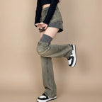 Street Punk Subculture Denim Skirt Sweet Striped Splicing - Vusy Kawaii Shop
