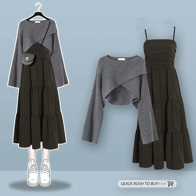 Spring Autumn Vintage Knitted Sweater Matching Set Korean - Vusy Kawaii Shop