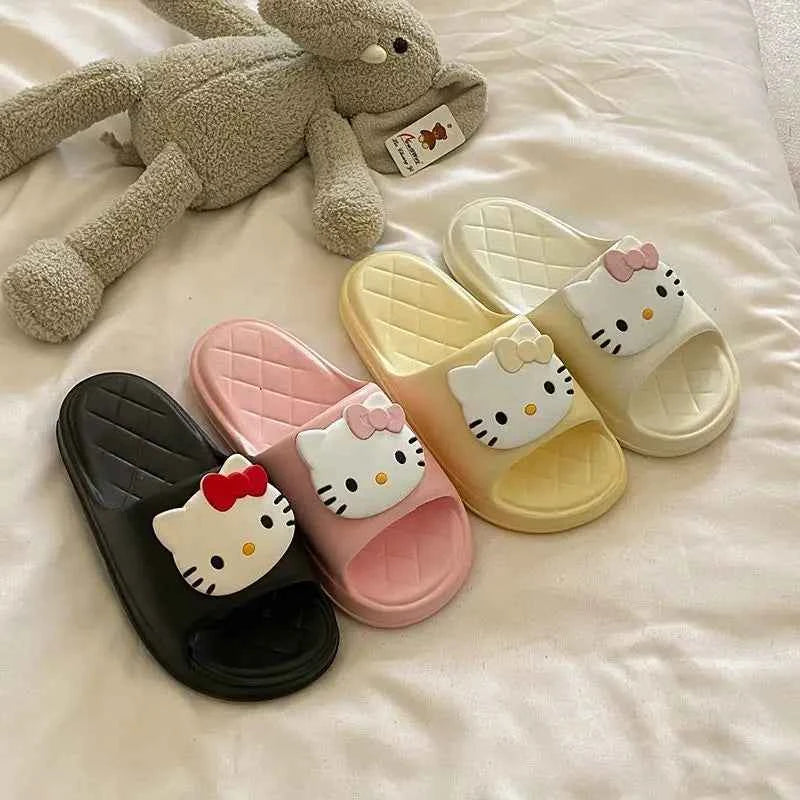 Cute Sanrios Hello Kittys Thick Sole Women Slippers Slides Bathroom Beach Indoor Sandals Girl Summer Anti Slip Shoes Lightweight