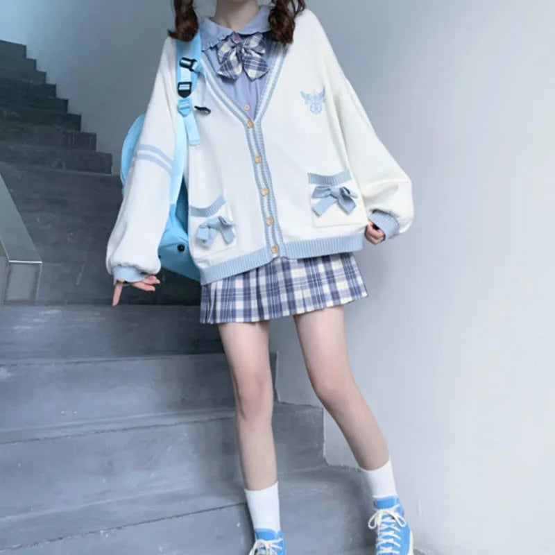 Pink Bow Women Sweaters Cardigan Korean Sweet Knitted Loose - Vusy Kawaii Shop