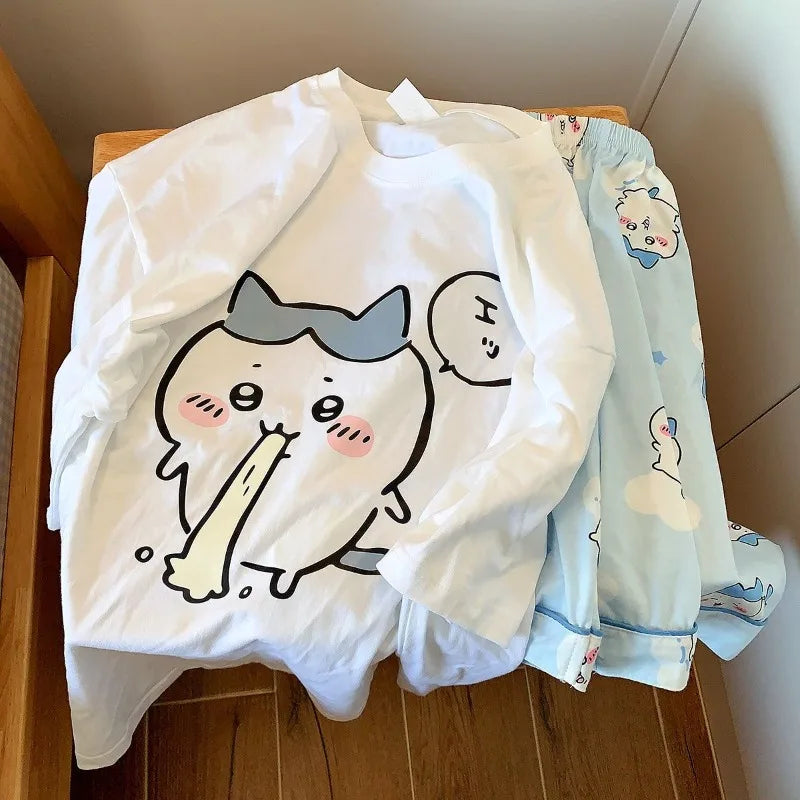 Kawaii Sanrio Chiikawa Nightwear Summer Thin Round Neck - Vusy Kawaii Shop