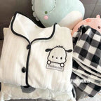 2024 Autumn Winter Flannel Pajamas Women Hello Kittys Cute Cardigan Lapel Sleepwear Thickened Warm Lounge Clothes Suit Female